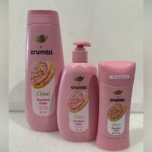 Dove x Crumbl Confetti Cake body wash, deodorant,& hand wash